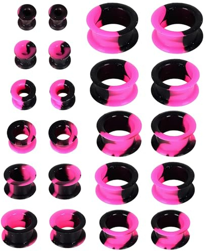 22Stück Hollow Silikon Tunnel Plugs, 3-20mm Extra Weich Silikon Ohr Tunnel Plug, Ohrdehner Plug Ohr Expander Ohrplugs, OhrPiercing Schmuck für Männer Frauen, Flexible Stretching Expander(Schwarz+Rosa)