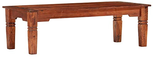 HFXHIJXQ Table basse 110 x 50 x 35 cm en acacia finition noyer artisanat bois massif design moderne pour salon canapé table latérale