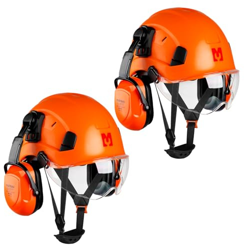 Mustbau Forsthelm EN397 Bauhelm & Schutzhelm mit Visier und Gehörschützern, ABS-Arbeitshelm für Erwachsene Forstwirtschaft & Baustelle 53-63cm verstellbar