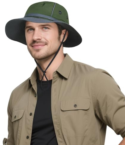 DORRISO Herren Fischerhut Damen Sonnenhut UPF 50+ Strand Faltbar Safarihut Reisen Outdoor Hut Fischerhut Komfortabel Anglerhut Gartenhut Bergsteigen Campinghut Sonnenhut Buschhüte Armeegrün