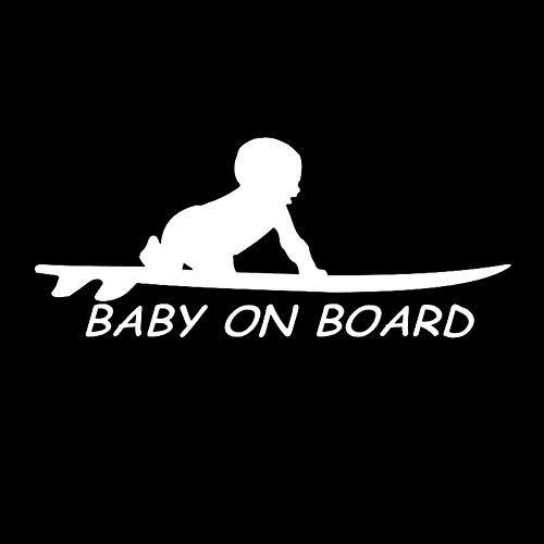 EROSPA® Auto-Aufkleber KFZ - Baby On Board - Kind mit Surfbrett - Car-Sticker (Silber)