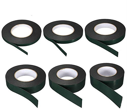 BE-TOOL Lot de 6 rouleaux de ruban adhésif double face en mousse étanche pour plaques d'immatriculation de voiture Noir 1 mm x 12 mm x 10 m