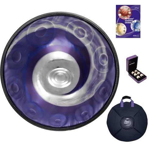 ASTEMAN Handpan in D Minor,440hz, 22 inches with 10 notes, comes with a backpack, courses, finger sleeves, stand, cleaning cloth, and two mallets.