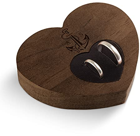 Hochzeit Ringkissen Herz Ringhalter individuell Namen 10 x 8,5 cm Kebony Holz - Anker