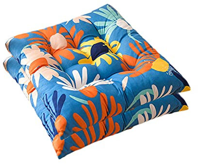 Chickwing Chickwin Cojines para Silla con Correas de Sujeción, Estampado Pack 2 Cojín Decorativo de Asiento Cojines Acolchados de sillas para Terraza Jardín Sala Balcón (Flores Azules,40x40cm)