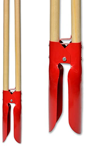 Lochspaten Erdlochspaten Spaten Erdlochausheber Doppelspaten mit Holzgriff Handbagger rot