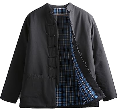 Winter Tang Suit Jackets Cotton Padded Coats Men Thick Warm Tai Chi Uniform Long Sleeve Chinese Traditional Clothes Tops, Jacket Kung Fu Clothing Shirt Black-XL
