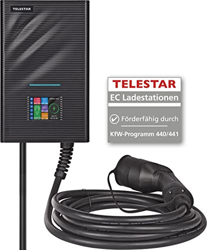 TELESTAR EC 311 S6 - Caja de Pared Inteligente (con Cable de Carga de 6 Metros, 11 kW, estación de Carga para Coches eléctricos, WiFi, Bluetooth, Control de aplicación, IP66), Color Negro