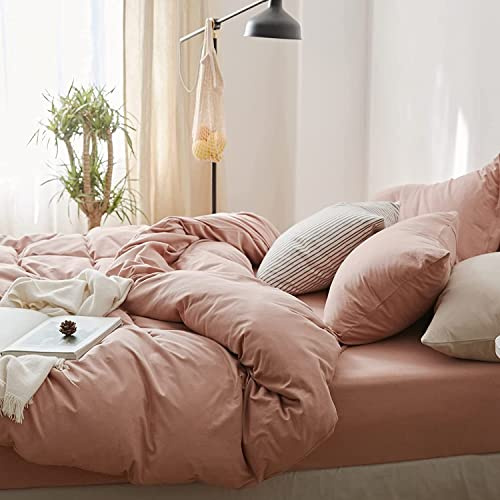 Lanqinglv Bettwäsche 135x200cm 2 teilig Rosa Mädchen Uni Einfarbig Romantisch Bettbezug Deckenbezug 135x200cm mit Reißverschluss und Kissenbezug 80x80cm aus Renforce Microfaser