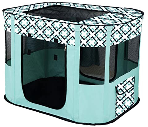 Floving Portable Doghouse Pet fence Foldable Pet playpen Rectangle Delivery Room Cat Nest Cat hut Puppy house Kennel Closed Pets Tent with carry bag (S/70 * 50cm, Mint Blue)