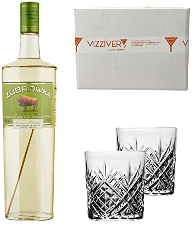 Zubrowka Vodka Bison Grass 40% Vol. 1000 ml - Due Bicchieri In Vetro da 300 ml