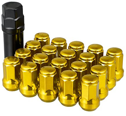 X AUTOHAUX 1 Juego M12x1.5 Coche Orejeta Bellota Hexagonal Rueda Tuerca con Zócalo Llave Dorado Tono