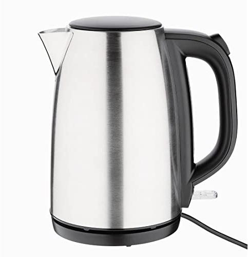 Caterlite Stainless Steel Electric Kettle, Fast Boil, 1.7Ltr | Visible water gauge, automatic lid opening, and cordless 360 base provide easy filling and pouring in hotel guest rooms.