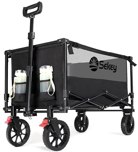 Sekey XXL Chariot Pliant 160 L 100 kg, Chariot de Jardin, adapté aux terrains accidentés, Chariots de Transport pour Plage, Camping, achats, modèle XXL-Sieger 3011, Noir avec Gris