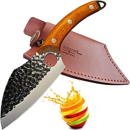 AIRENA Coltelli da Cucina Forgiati a mano, Coltello da Chef professionista, lama in acciaio ad alto tenore di carbonio con affilatura duratura - manico ergonomico in legno con fodero in pelle…
