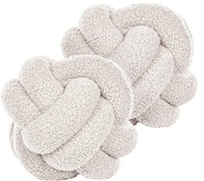 Beliani Set aus 2 modernen Boucle Deko Knoten Kissen Weiß 19 x 19 cm Malni