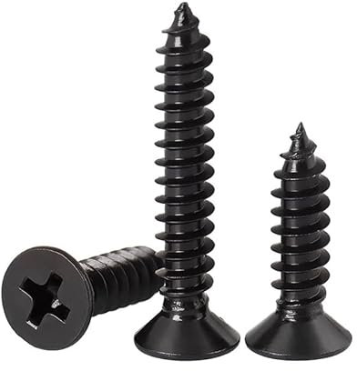 FandWay 100Pcs Self Tapping Screws Black,M5 Wood Screws Assortment,Flat Head Self Drilling Screw,Countersunk Head Sheet Metal Screw Phillips Drive for DIY WoodWork Repairs.