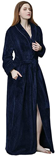 TDEOK Robe de chambre pour femme - Long et chaud - Extra long - En coton - Pour l'hiver - Doux - Avec GüRtel - Peignoir de bain pour homme et femme