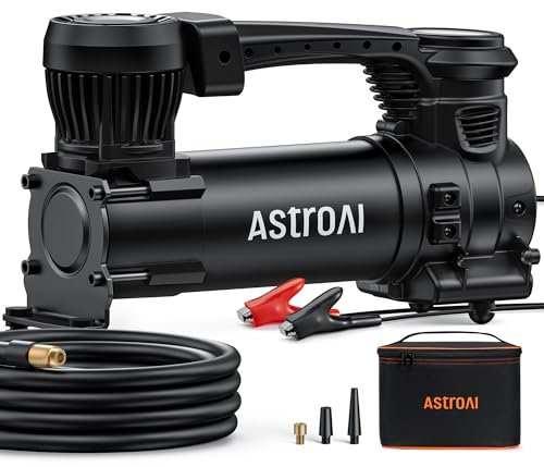 AstroAI T3 Heavy Duty Tyre Inflator, DC 12V Portable Offroad Car Air Compressor with 56L/min Fast Inflation, 120PSI Tyre Pump with Alligator Clips for Pickup Trucks, SUVs, RVs Car Tyres Up to 33 Inch