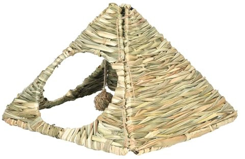 kowaku Grashaus für Meerschweinchen, handgewebte Strohhütte, faltbares Spielbett für Kleintiere mit Öffnungen, Spielhaus für