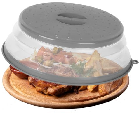 Mikrowellen Abdeckung 26cm, Silikondeckel Abdeckhaube Mikrowelle, Mikrowellenhaube - für alle gängigen Mikrowellen(Grau)