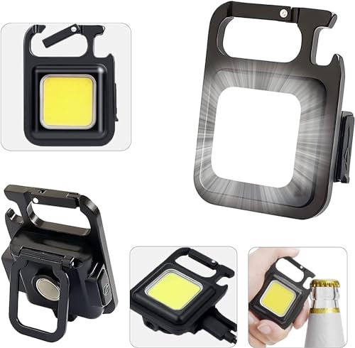Demiawaking Mini COB Schlüsselanhänger Taschenlampe, COB Wiederaufladbarer Blitzlicht 400 Lumen, Multifunktional Arbeitsleuchte Notlicht, 4 Leuchtmodi, Hand Taschenlampe Arbeitslicht (1Pc)