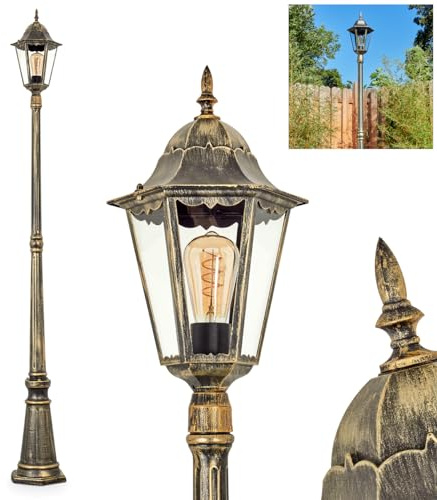 HOFSTEIN Außenstehleuchte Hongkong, Außenwegeleuchte aus Metall/Glas in Braun-Gold/Klar, Wegeleuchte im Landhaus/Antik/Retro/Vintage-Design, Garten, Außenbereich, Terrasse, Höhe 206 cm, E27, IP44