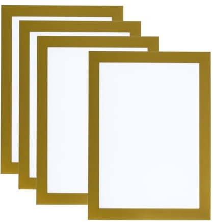 PATIKIL 4 Stück Magnetrahmen, A5 Info-Rahmen selbstklebend Aufklappbarer mit Magnetverschluss bilderrahmen für Postkarte Hinweis Zeichnung, Transparente Oberfläche, Gold