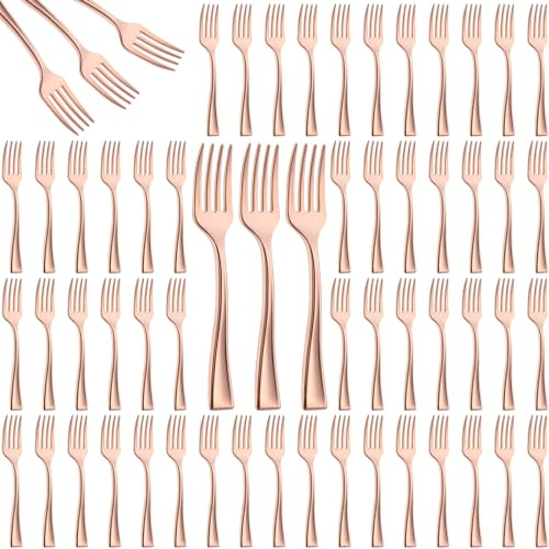 Hushee 300 Pcs Plastic Mini Plastic Forks Bulk 4 Inch Disposable Mini Appetizer Forks Tasting Fork Cutlery for Dessert Party Wedding Catering Fruit Cake(Rose Gold Color)