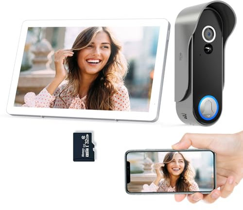 SIMBAILAI WiFi Pantalla táctil de 8 Pulgadas HD 1080p Ultrafino Inalámbrico Videoportero Timbre Video Interfono,Detección de Movimiento, Compatible con la App Tuya, Almacenamiento de Vídeo Gratuito