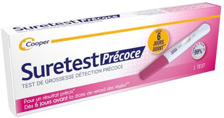 SURETEST - Test de grossesse Précoce - Pour un résultat précis*, dés 6 jours avant la date de retard des règles** - Autotest - Boîte de 1 test