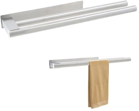 Porte-Serviettes en Acier Inoxydable, 39cm Porte Serviettes Adhésif Double Couche, Barre Serviette de Mural Double Bras, Porte Serviette sans Perçage pour Salle de Bain, Cuisine, Hôtel (Argenté)