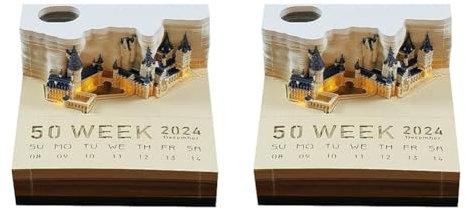 Rordigo Square Castle LED 3D Notizblock Haftnotizen Scrapbook Weihnachten Geburtstagsgeschenk mit Kalender 2 Stück
