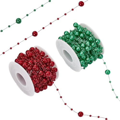 SUNNYCLUE 20 m Weihnachtsgirlande Mit Perlenschnur Rote Perlengirlande Hochzeit Kunststoffrolle Künstliche Perlenschnur Perlenkette Baumstrangdekoration Grüne Runde Perlenstränge Für Partydeko Zu Haus