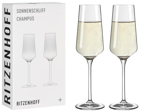 RITZENHOFF 8000004 Copa de champán 200 ml – Serie Sonnenschliff – 2 unidades de cristal en set de regalo – Fabricado en Alemania