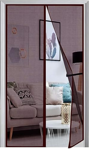 Panngu Fliegengitter Balkontür Magnet 85x190cm, Fliegenvorhang Terrassentür Magnete Türe Ohne Bohren, Fliegennetz Balkon Insektenschutz Tür, Magnetische Moskitonetz Vorhang Braun