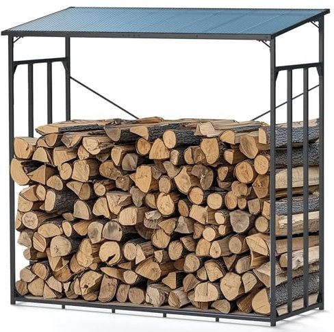 Trintion Kaminholzregal Außen 185 x 70 x 185 cm, Metall Brennholzregal, 3,3 SRM / 2,3m³ Kaminholzlager, Feuerverzinkt Holzunterstand für Kaminholz Aussen