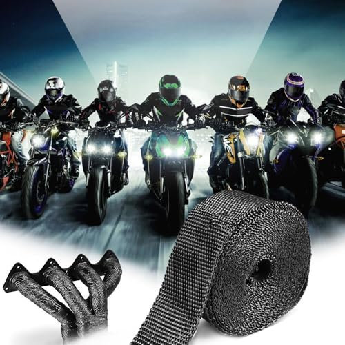 Ruban de protection thermique pour pot d'échappement - 15 m - Noir - Avec 10 serre-câbles en acier inoxydable - Pour collecteur de ventilateur de moto