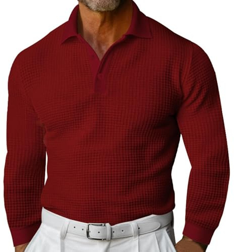 Polo Uomo Manica Lunga Elegante Comodi Lavoro Casual Maglie Basic Firmate Regular Fit Traspirante Polo Tennis Slim Fit Manica Lunga Tinta Unita Maglietta Golf Primavera Leggera Bottoni T-Shirt