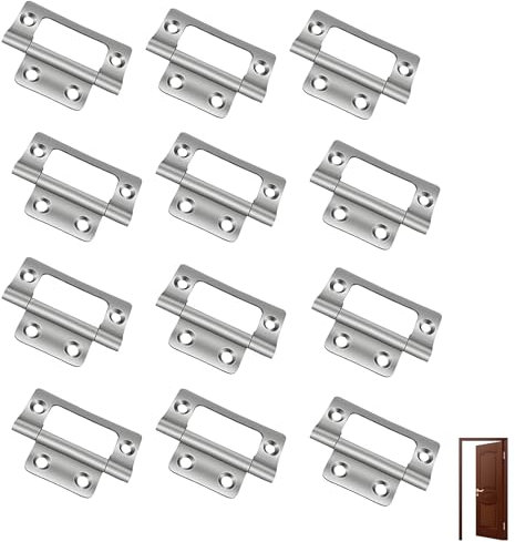 12 PCS Flush Hinges, 2 Inch Cupboard Hinges for Doors, Cabinets, Dressers, Wardrobes