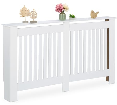 Relaxdays Heizkörperverkleidung Landhausstil, HBT 83x152x19 cm, für alte Heizkörper, Heizungsabdeckung Regal, MDF, weiß