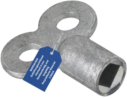 BADfabrik24 Entlüftungsschlüssel 5 mm Vierkant aus Metall – 2 Stück, rostfrei & robust, Standardgröße für Heizkörperventile, griffig für manuelle Entlüftung