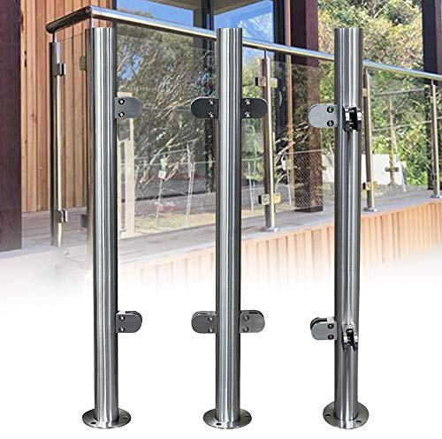 Pali per balaustra in acciaio inox, 110 cm, tubo rotondo, ringhiera di sicurezza con clip in vetro temperato, per scale e terrazze, colonna in metallo per un'elegante decorazione domestica