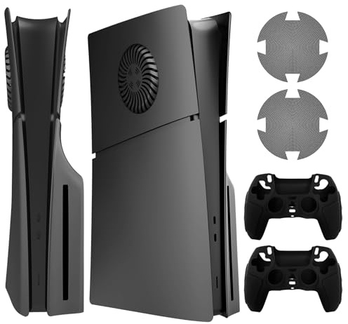 HLRAO Faceplate for PS5 Slim Disc and Digital Edition with Cooling Vent and Dust Filter,Hard Shockproof Anti-Scratch ABS Shell,Extra 2 Controller Silicone and Fan Dustproof net 9 in 1 Gift