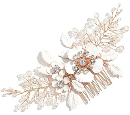 WOONEKY de Cristal con Flores Adornos para Boda y Novia Tocado Elegante para Mujer Accesorio para Vestido Nupcial y Fiesta