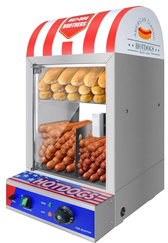 Commercial Hot Dog Steamer Machine with Bun Warmer – Stainless Steel Countertop Cooker for Shop, Café, Party
