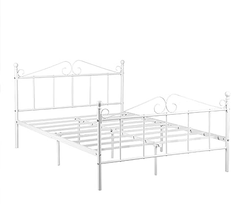 GZTGZMWG Cadre de Lit Adulte en Métal pour Matelas 140x190 cm, Lit Adulte Sol avec Sommier 140x190/Montage Facile/Convient comme pour Adultes/Ado/Adolescent Garcon/Fille/Senior/Blanc/Style A
