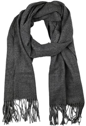 LUMBERJACK Sciarpa da Uomo Invernale in Morbida Lana, Grigio Scuro, Classica, Tinta Unita Con Frange, Elegante, Con Scatola Regalo