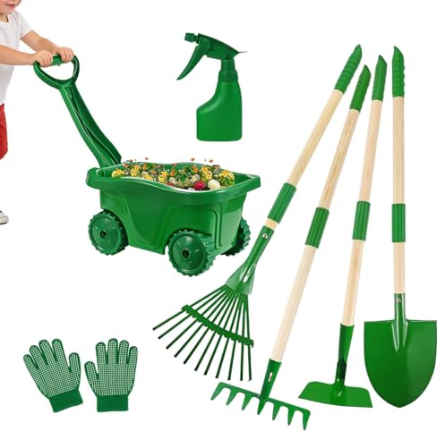 Set di attrezzi da giardinaggio per bambini - Divertente gioco da giardino di imitazione - Carriole giocattolo per bambini, per bambini e ragazze, cortile, spiaggia, Pasqua, compleanno, Natale