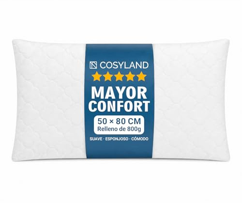 COSYLAND Almohadas 50 x 80 cm Pack de 2 para Cama - Estilo Hotel de Lujo, Diseño Acolchado, Blandas, Suaves, Cómodas y Transpirables para Dormir